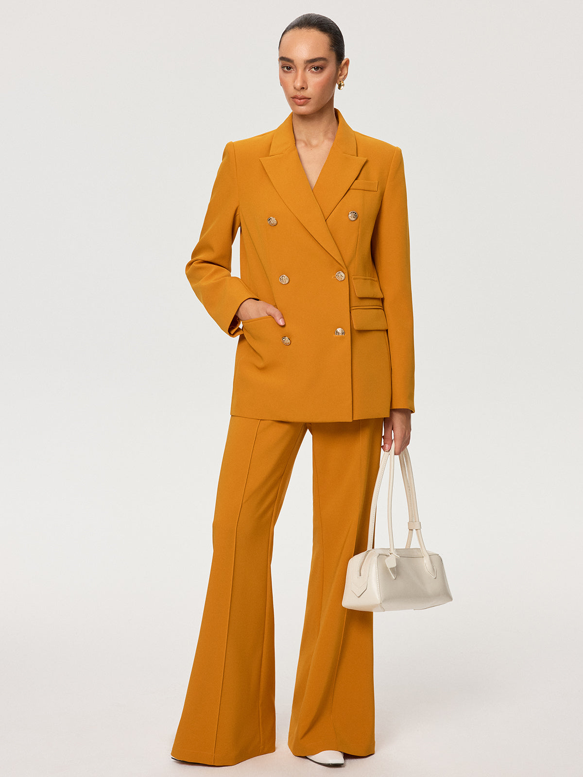 Double-Breasted Metal Button Blazer