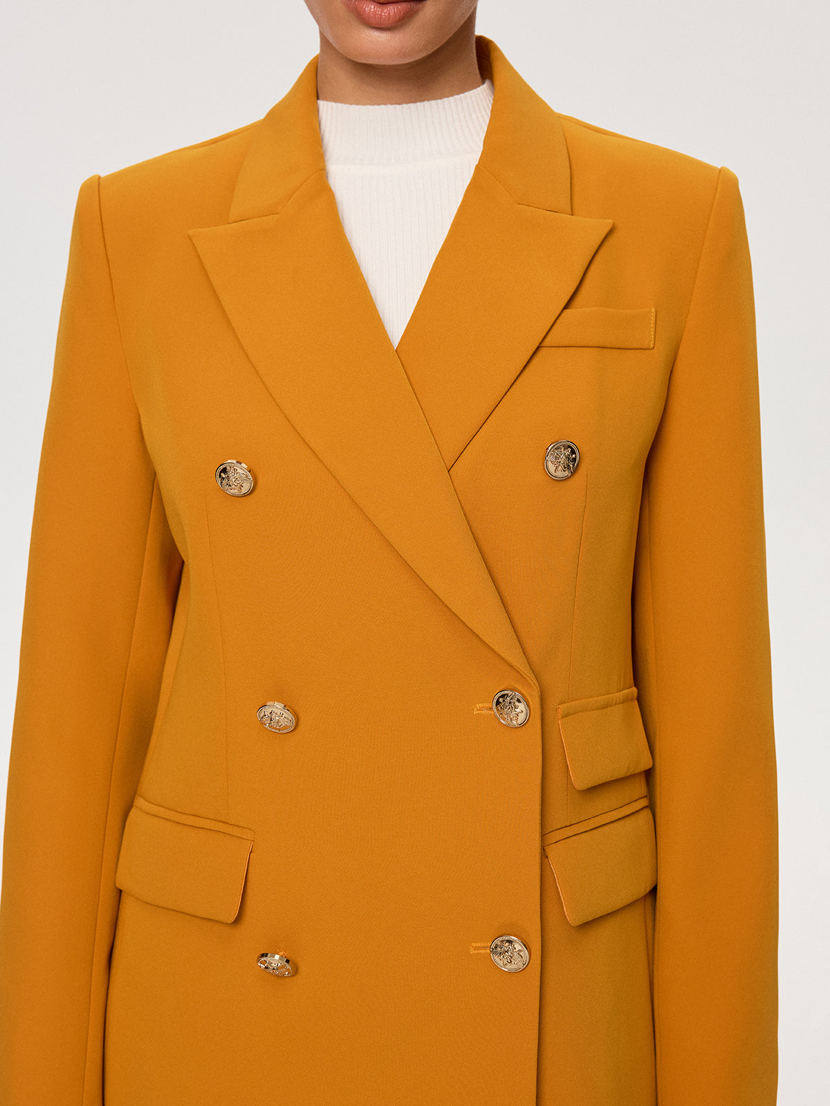 Double-Breasted Metal Button Blazer