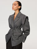 Puff Sleeve Blazer with Tie Belt