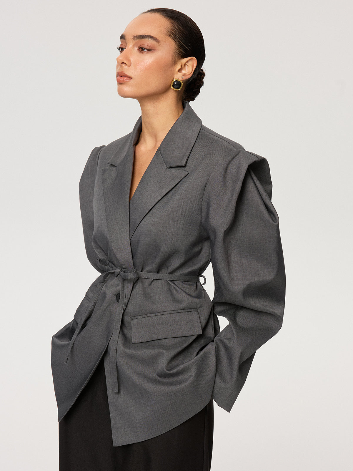 Blazer mit Puffärmeln und Bindegürtel