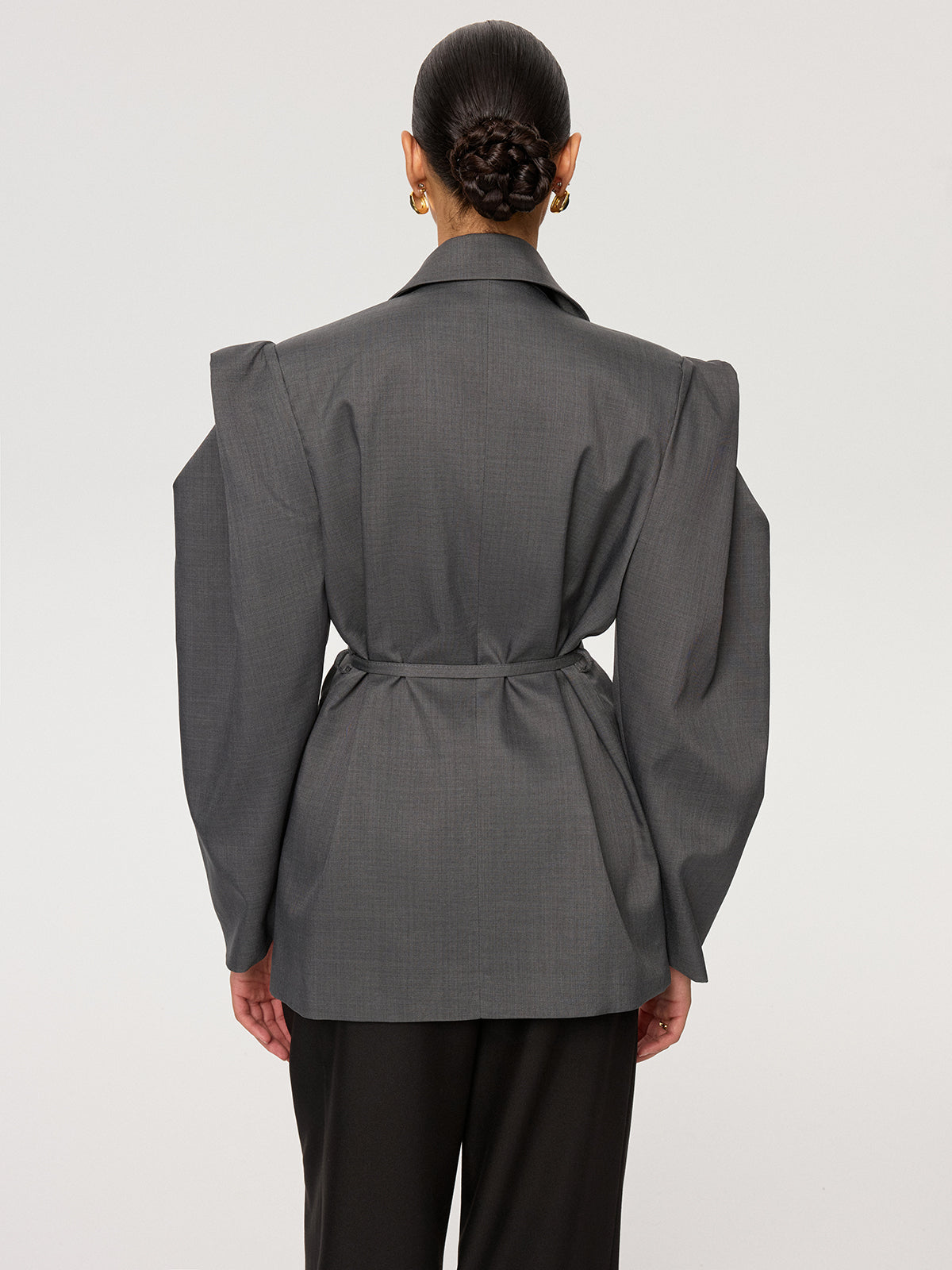 Puff Sleeve Blazer with Tie Belt
