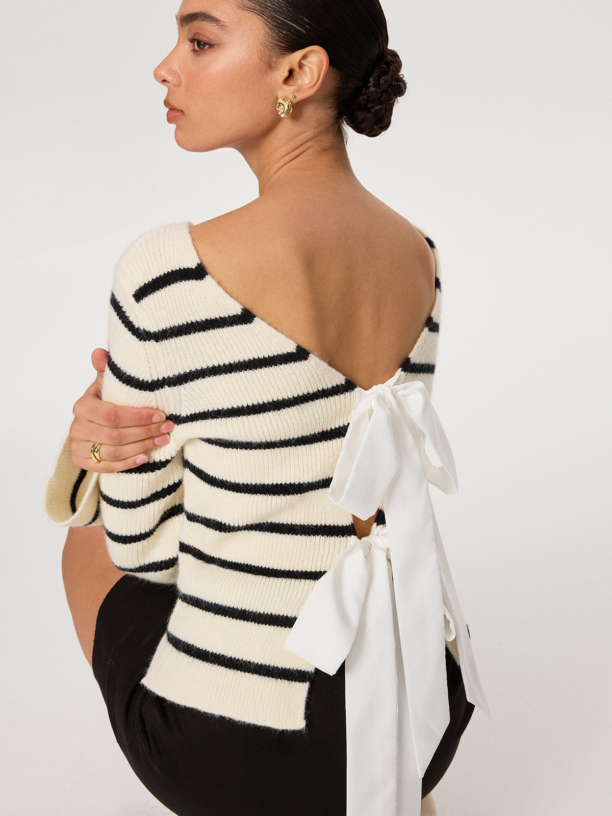 Reversible Striped Bow Cardigan