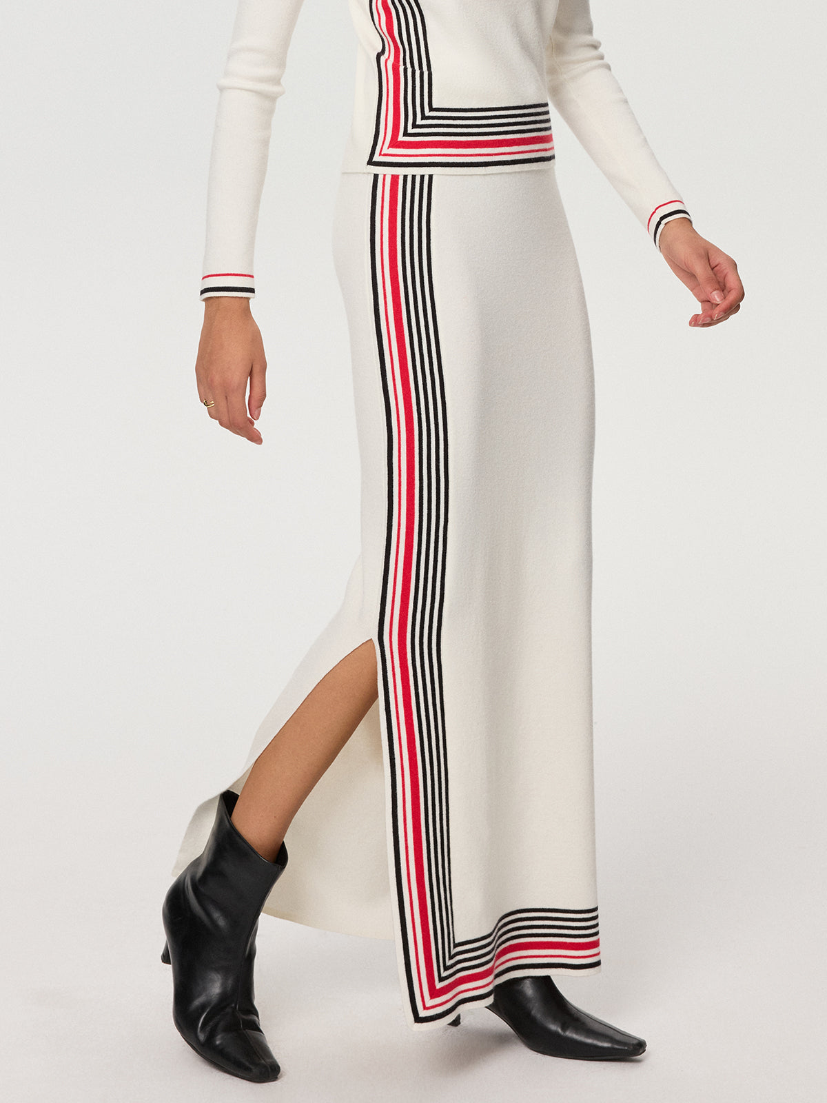 Striped Wool-Blend Slit Maxi Skirt