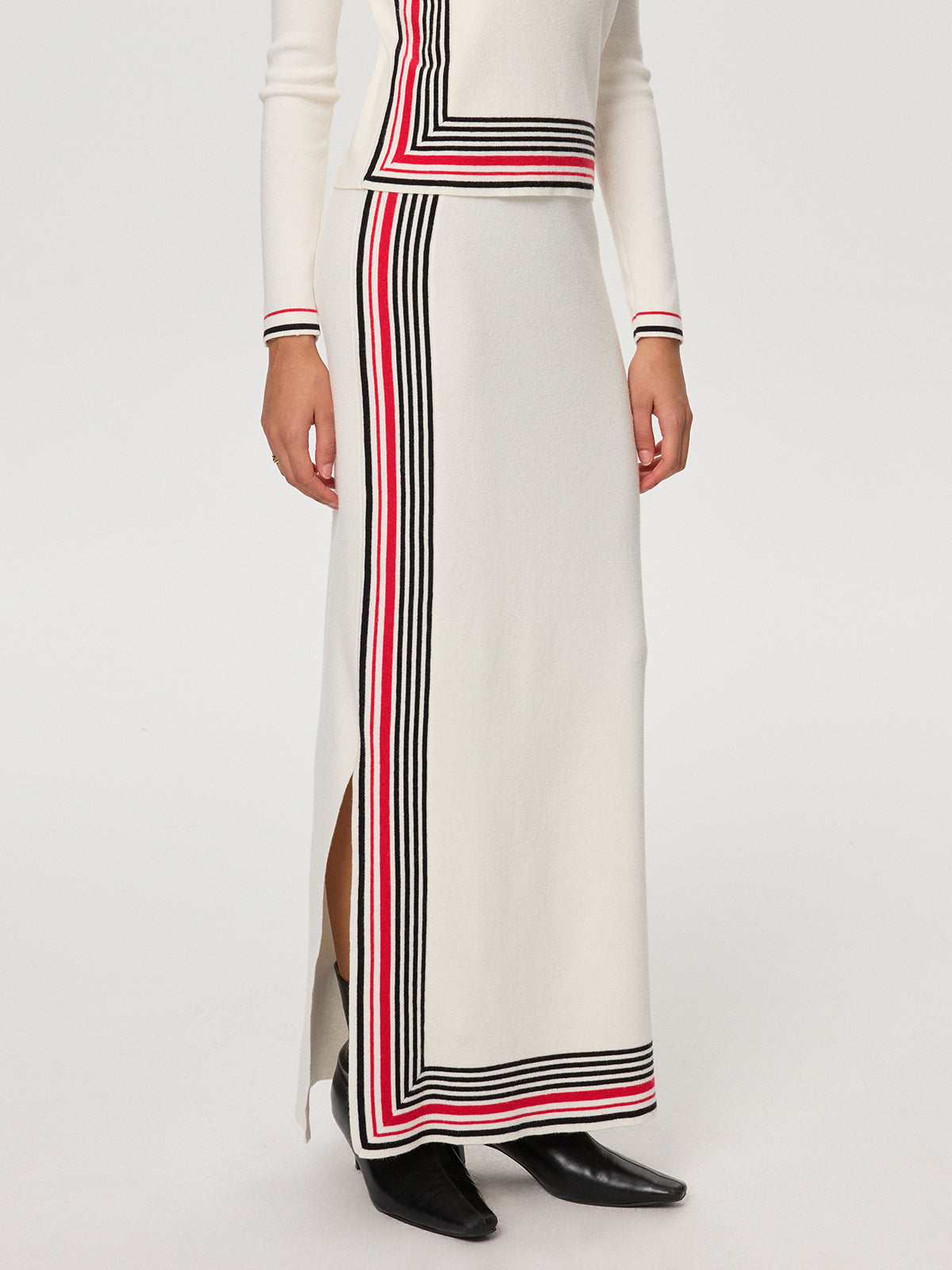 Striped Wool-Blend Slit Maxi Skirt