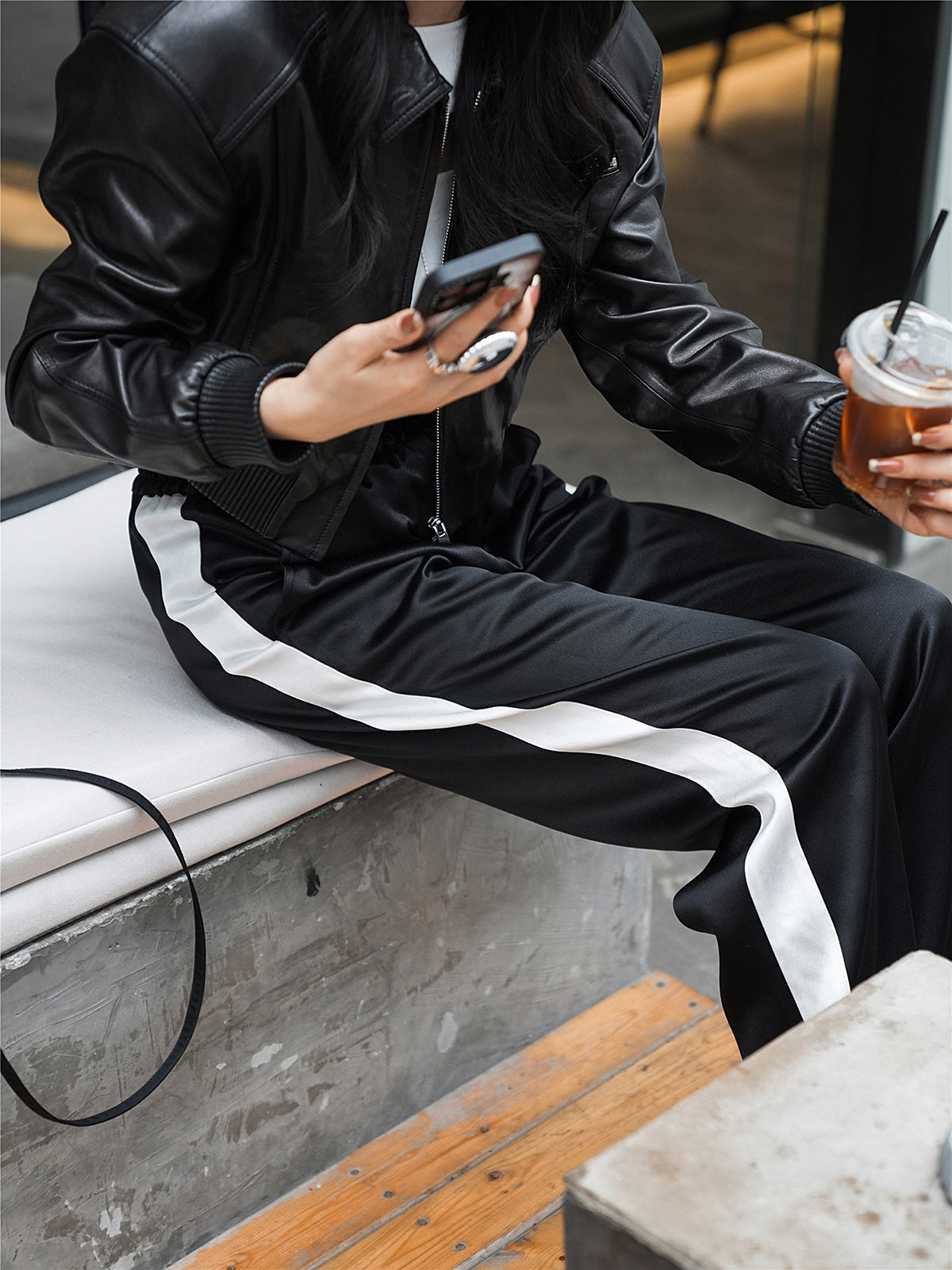Side Striped High-Waisted Satin Sweatpants