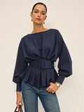 Bootshals-Peplum-Sweatshirt mit breitem Gürtel