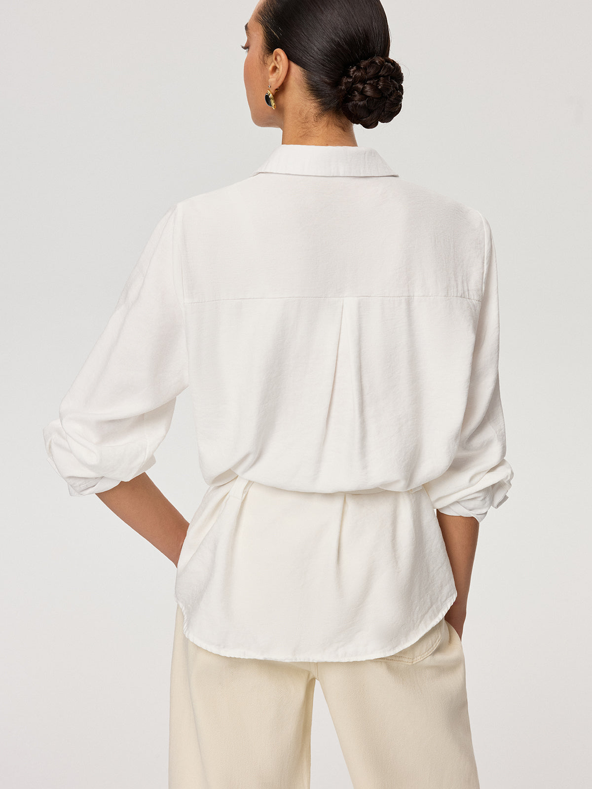 Long Sleeve Belted Cotton Shirt