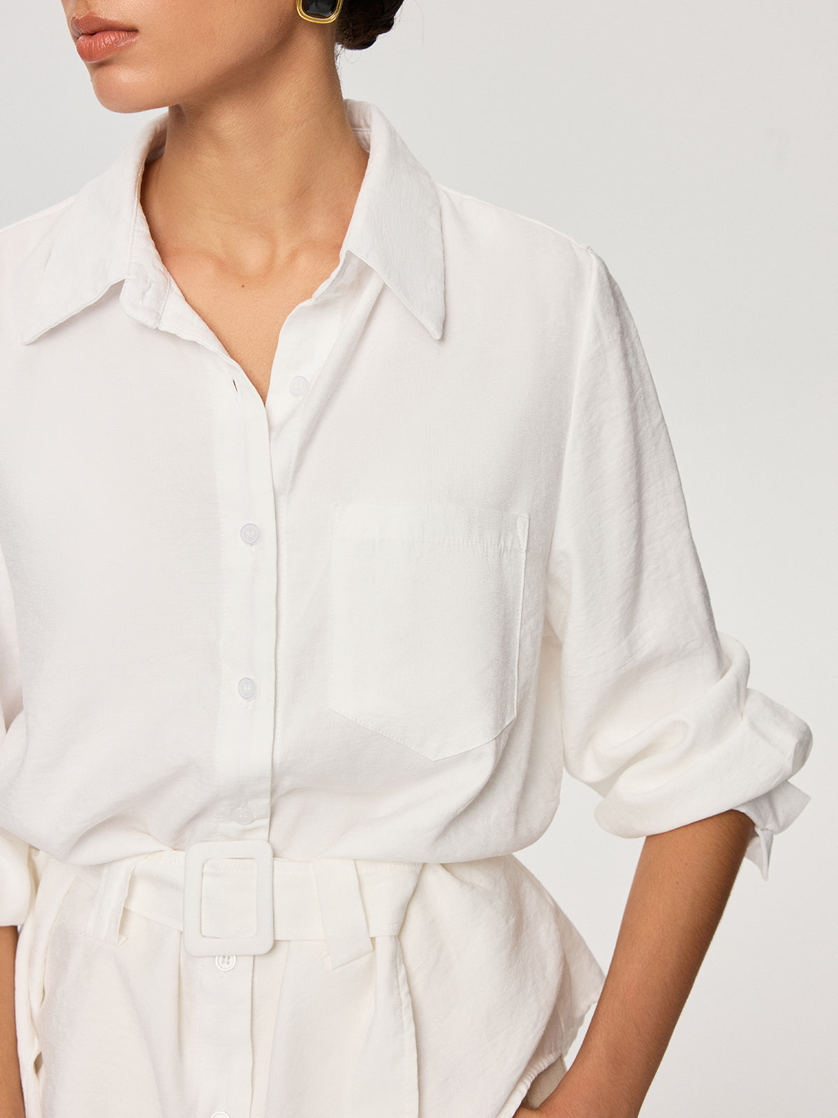 Long Sleeve Belted Cotton Shirt