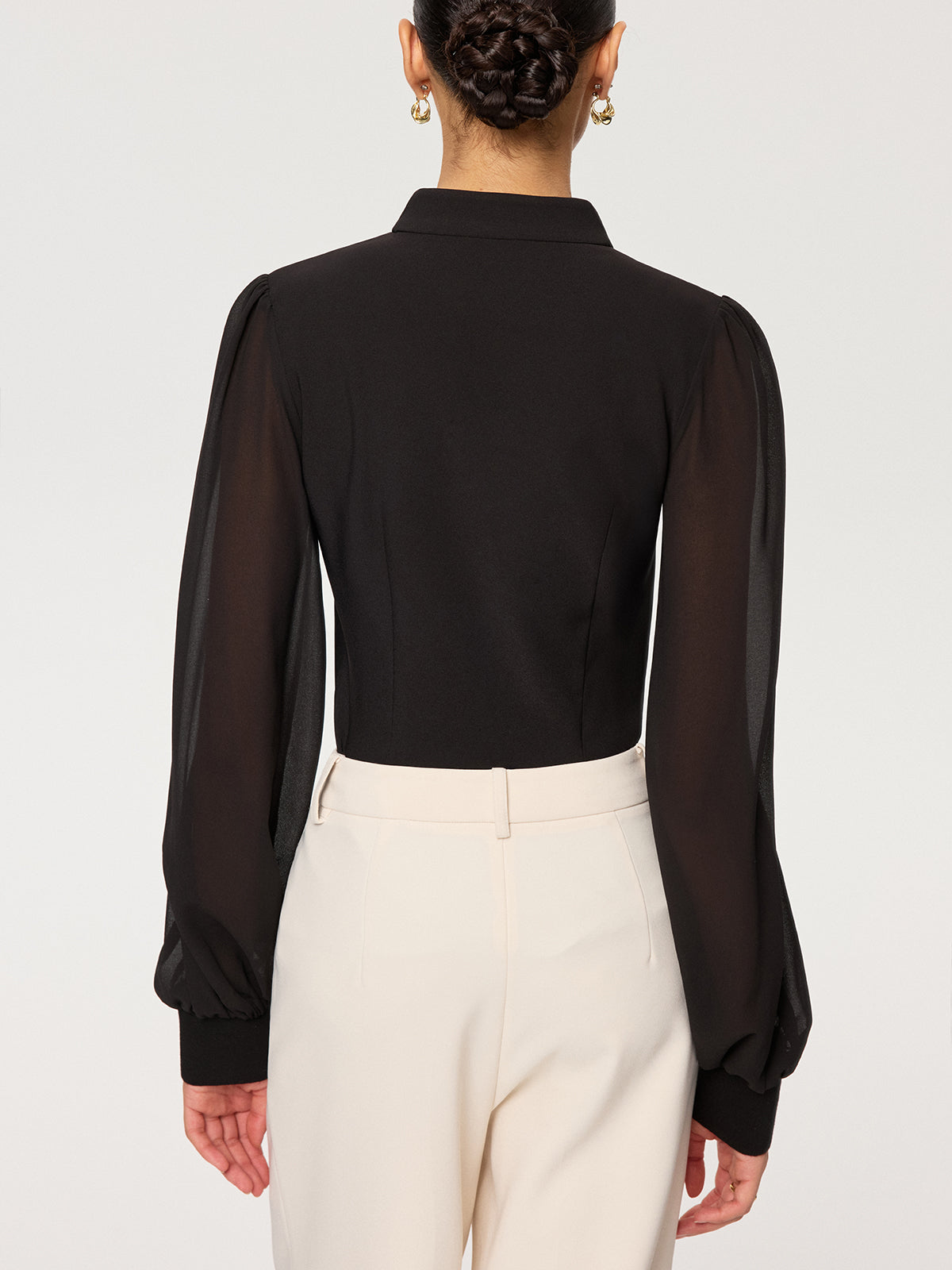 Zip Detail Chiffon Sleeves Blouse