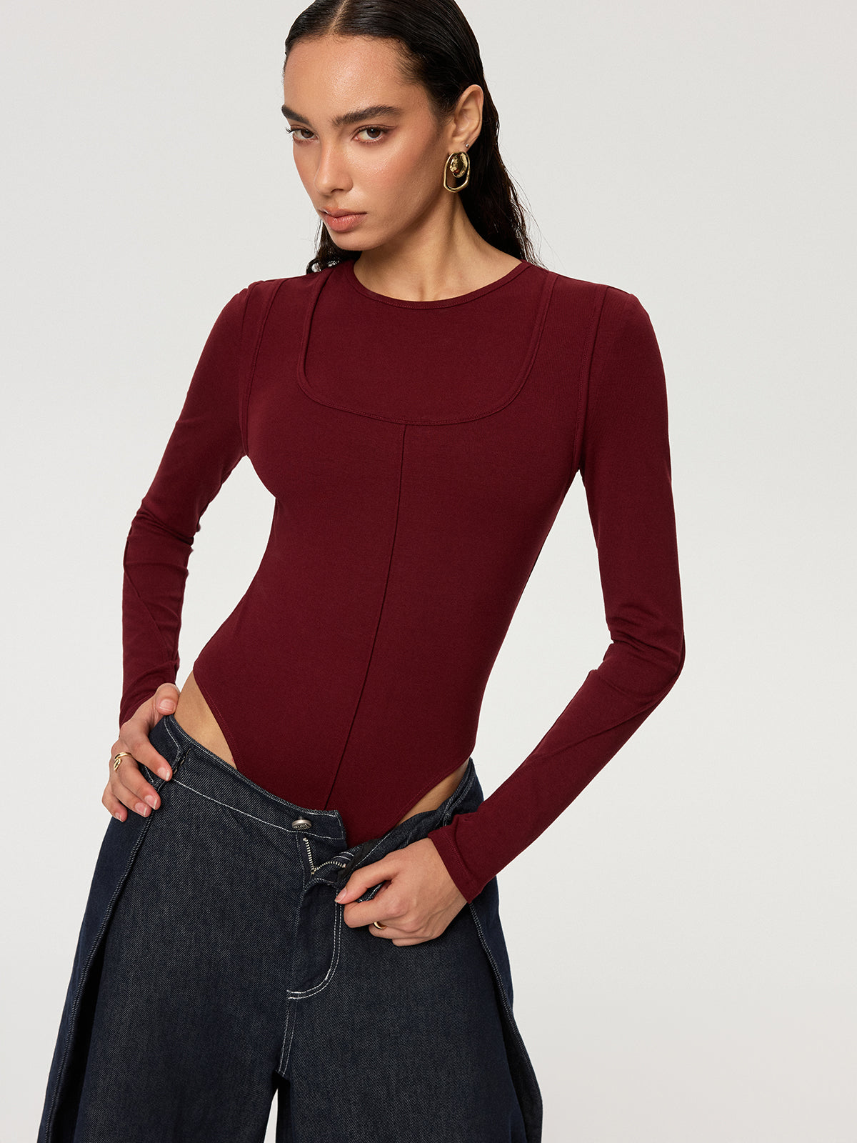 Contour-Seam Long Sleeve Bodysuit