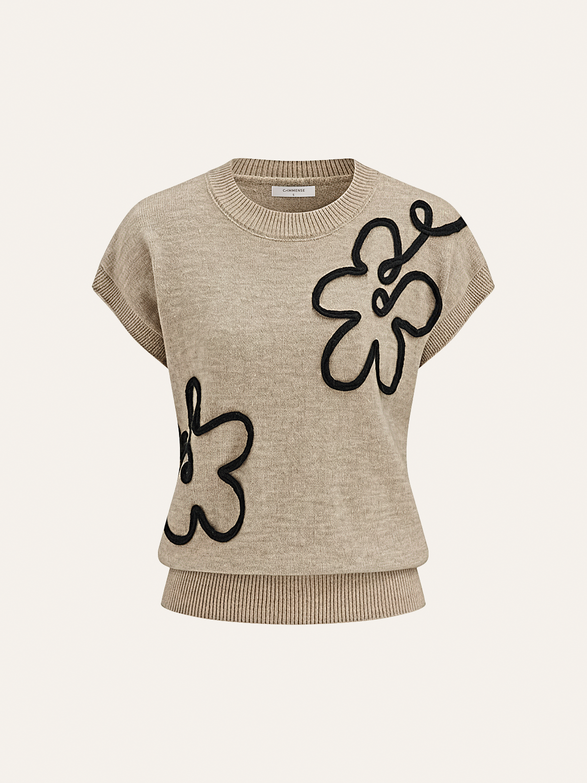 Floral Applique Cap Sleeve Sweater Vest