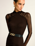Stand Collar Sheer Sleeve Fitted Blouse