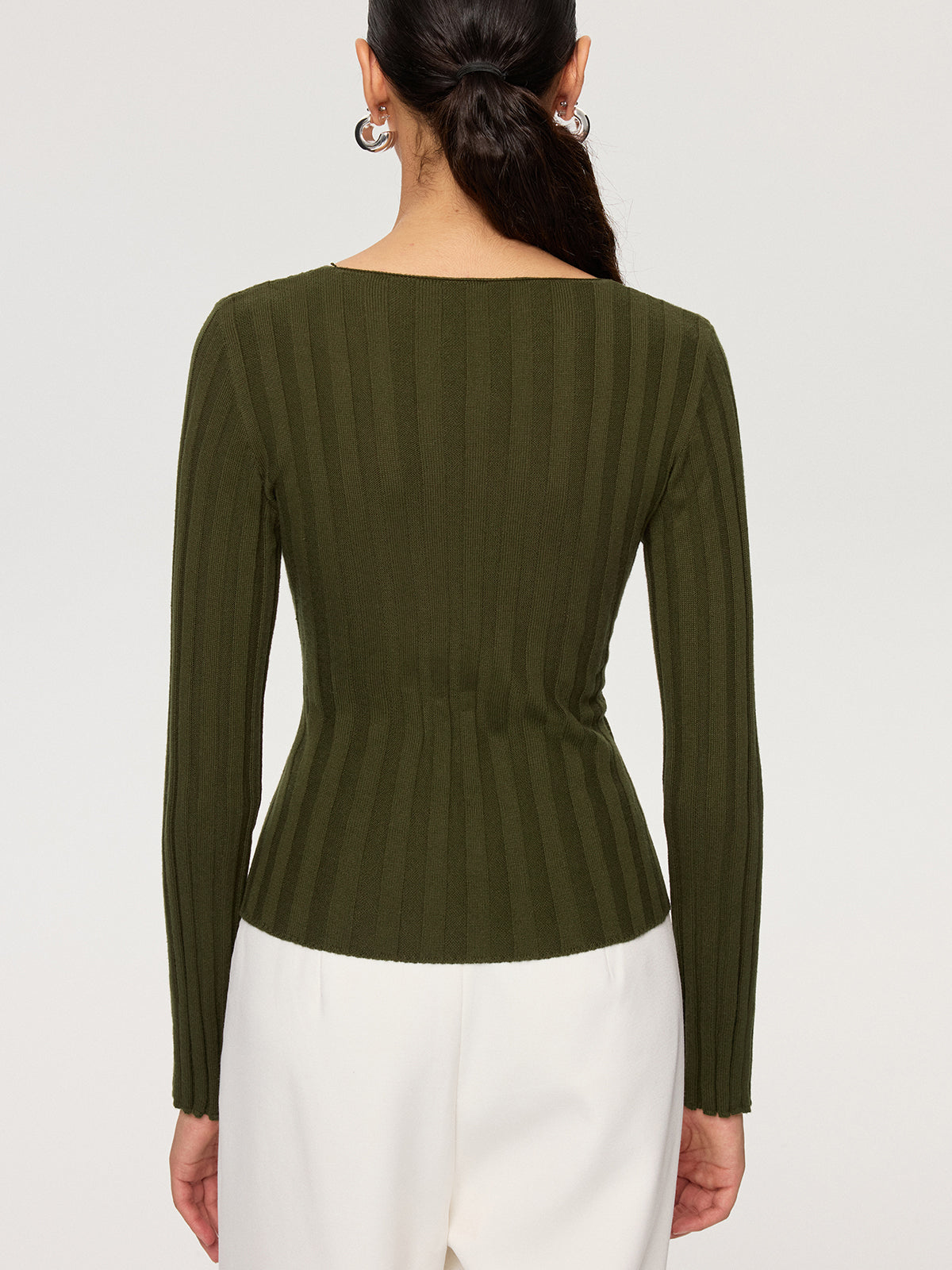 Haut ajusté en maille côtelée à col en V croisé 