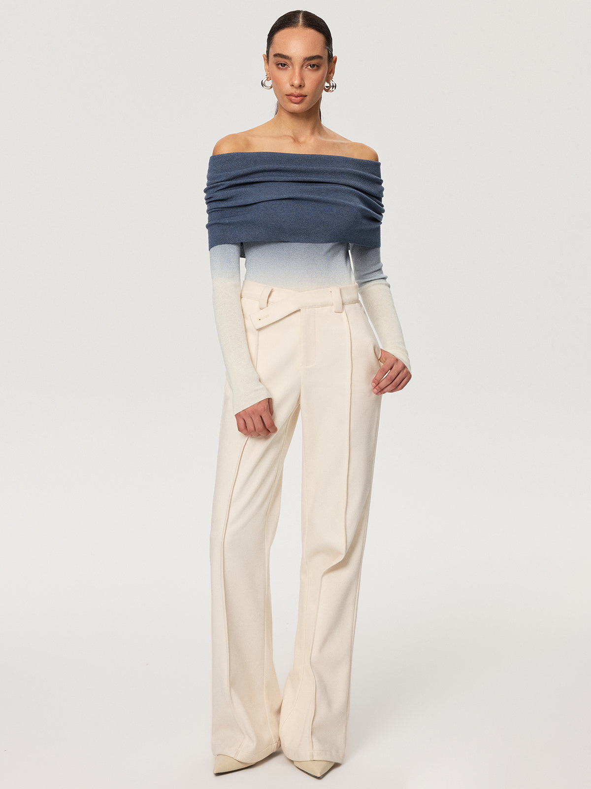 Off-Shoulder Ombre Wool Blend Knit Top