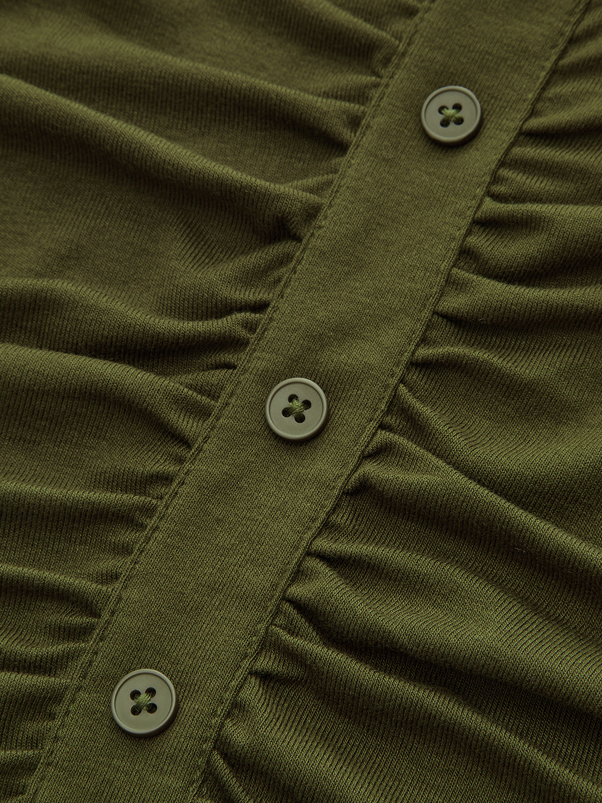 Turtleneck Ruched Decor Button Knit Top