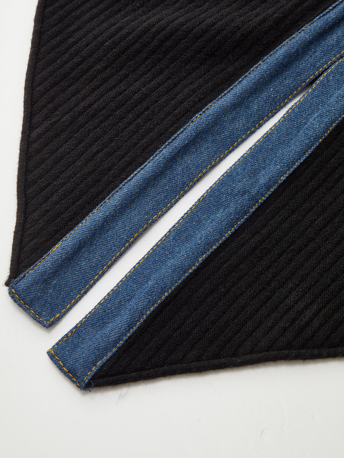 Scalloped Sleeve Denim Paneled Ribbed Cardigan