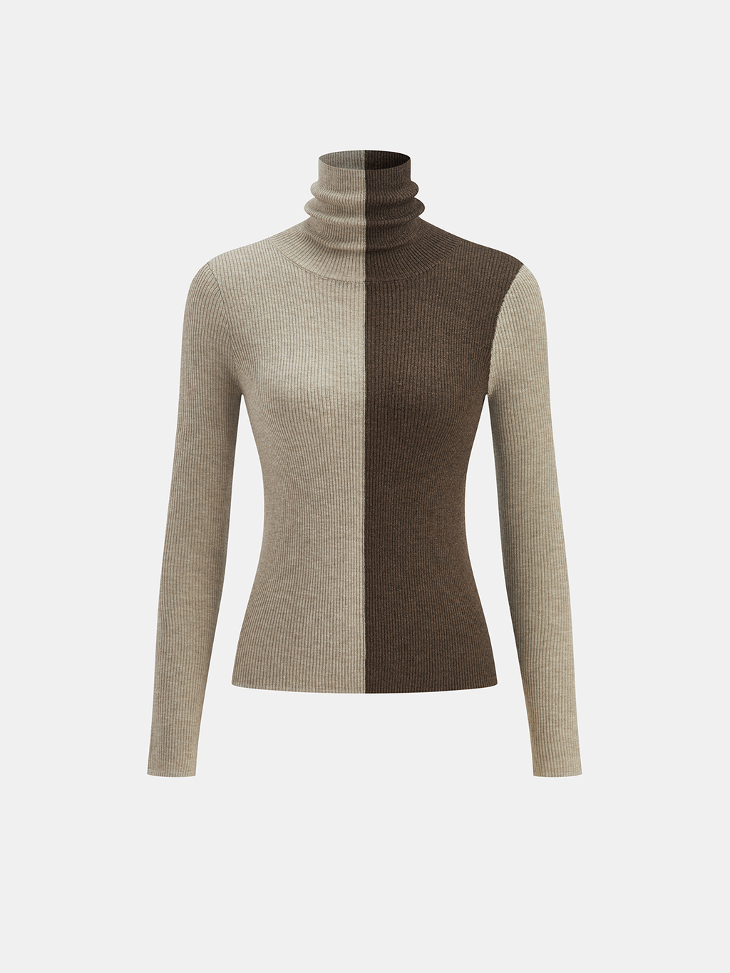 Zweifarbiger Rollkragenpullover aus Rippstrick