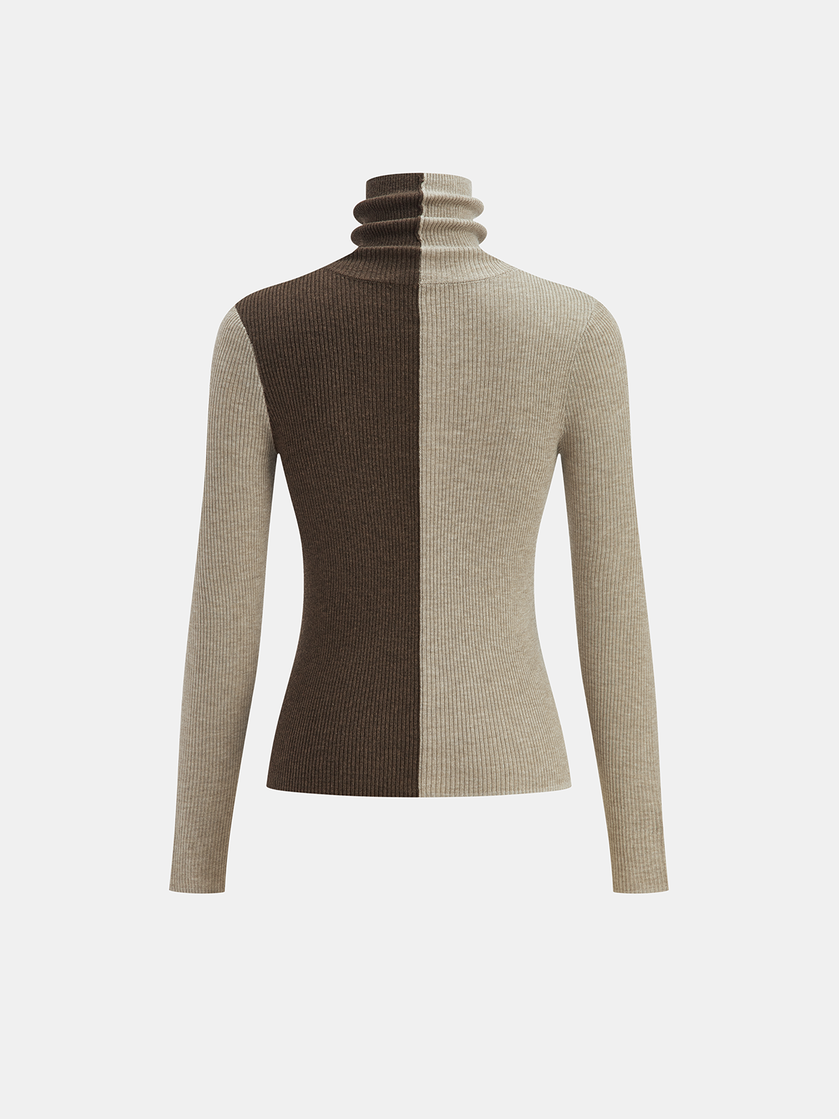 Two-Tone Turtleneck Ribbed Knit Top