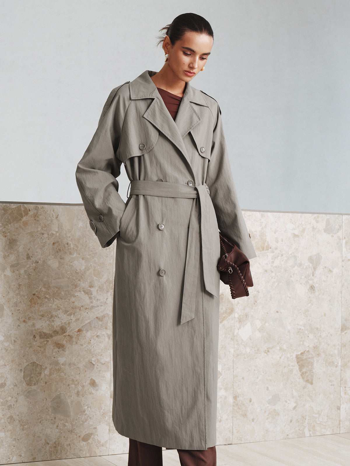 Cotton Oversize Long Trench Coat with Belt