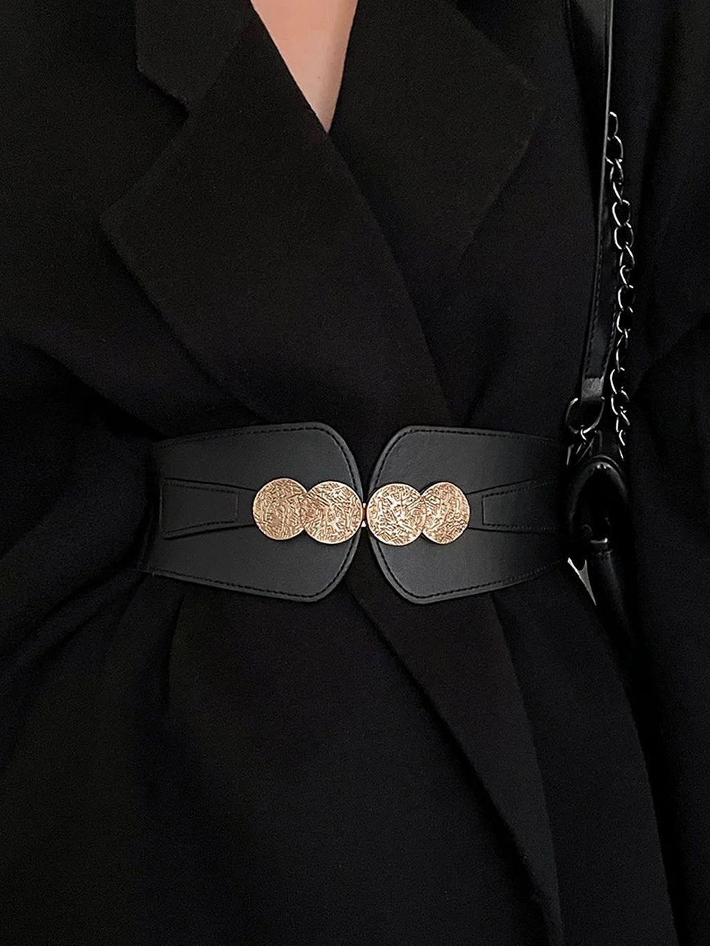 Gold Medallion Accent Elastic Wide Waist Belt