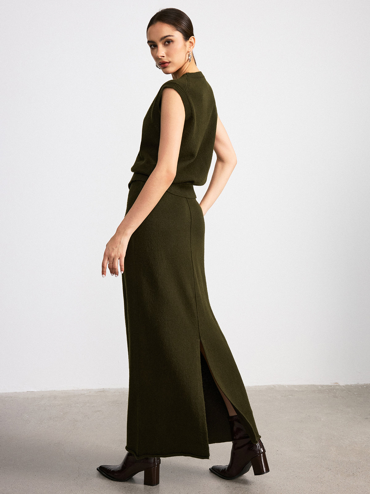 Wool Blend Knit Vest and Maxi Skirt Set