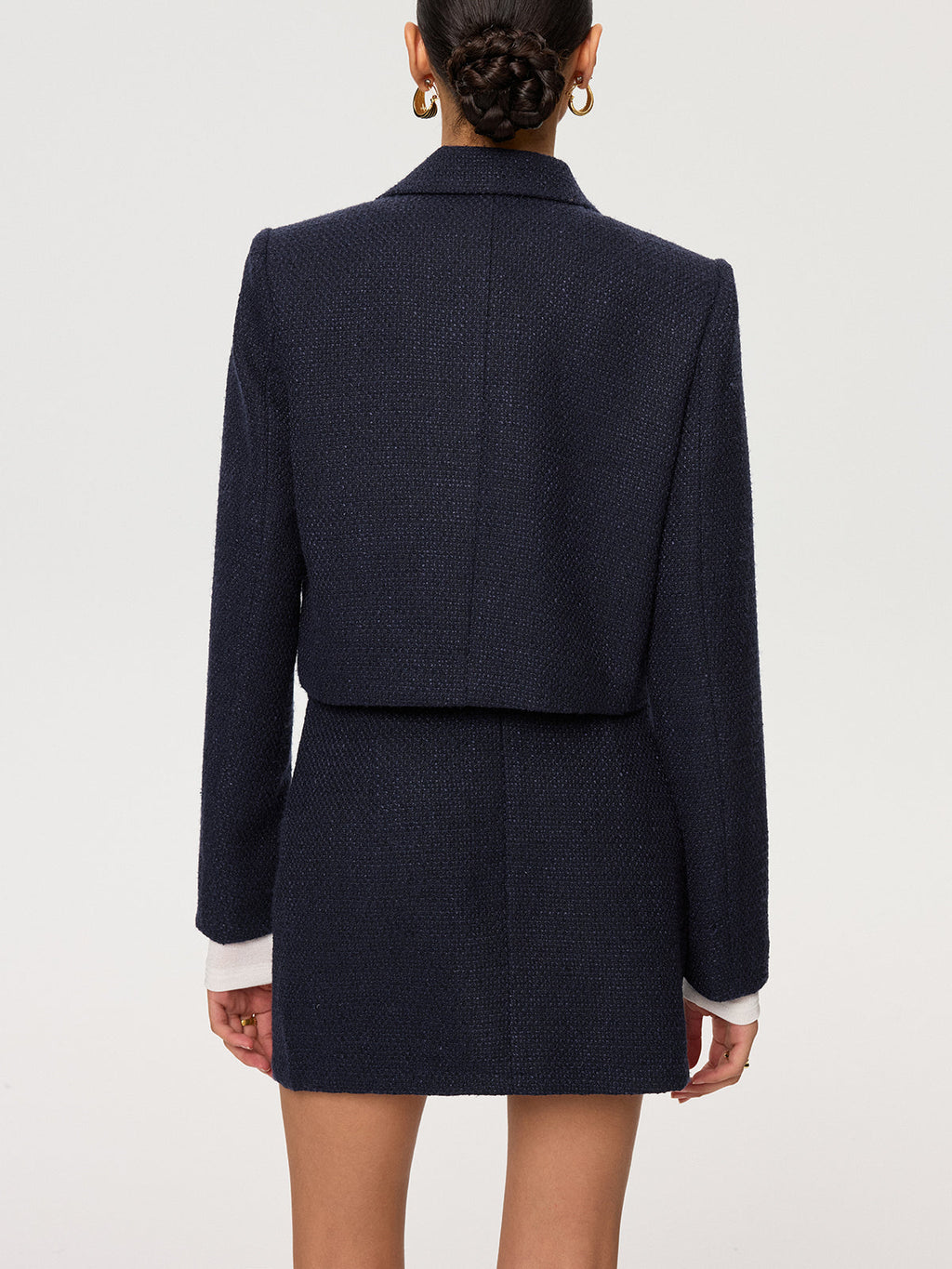 Tweed-Jacke mit Metallknöpfen und Kragen