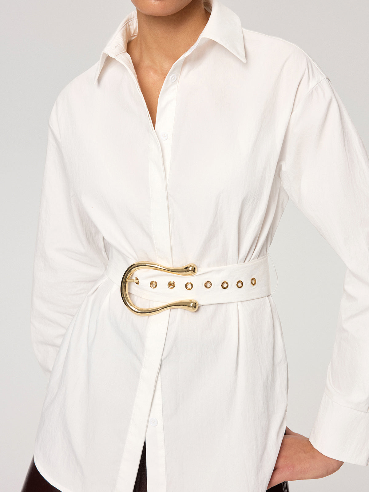 Cotton Blend Shirt with Metal Buckle Belt
