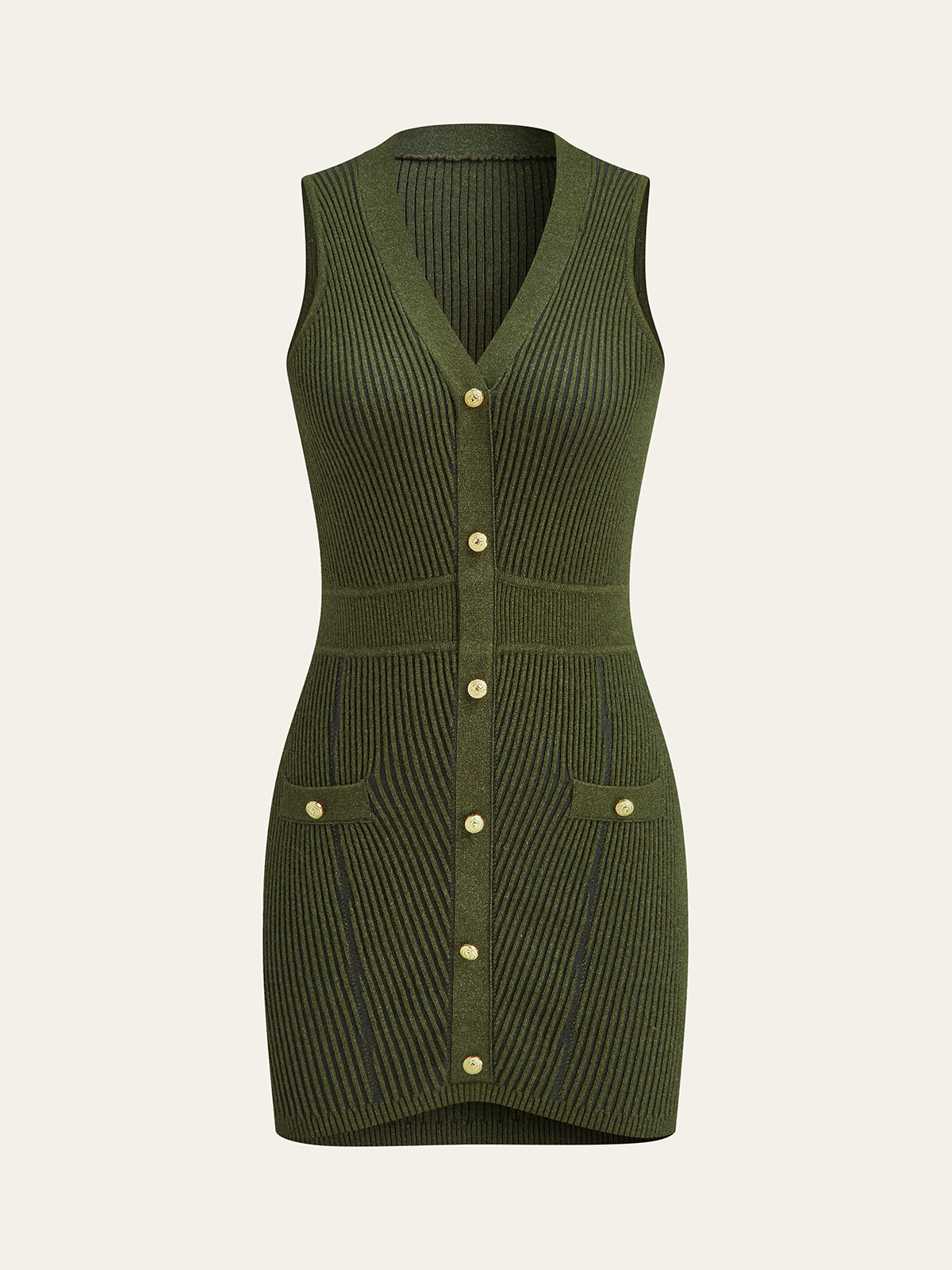 Sleeveless Textured Buttoned Fitted Sweater Dress