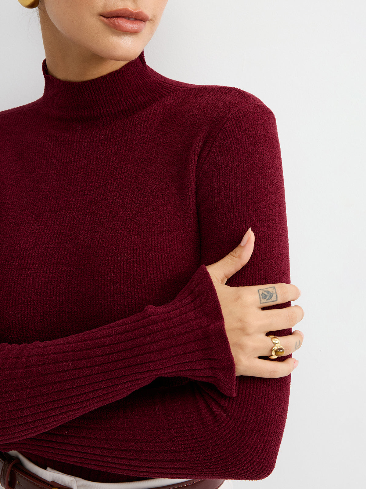 Slim Fit Mock Neck Ribbed Knit Top