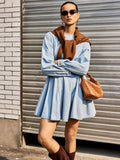 Robe évasée en jean à manches longues