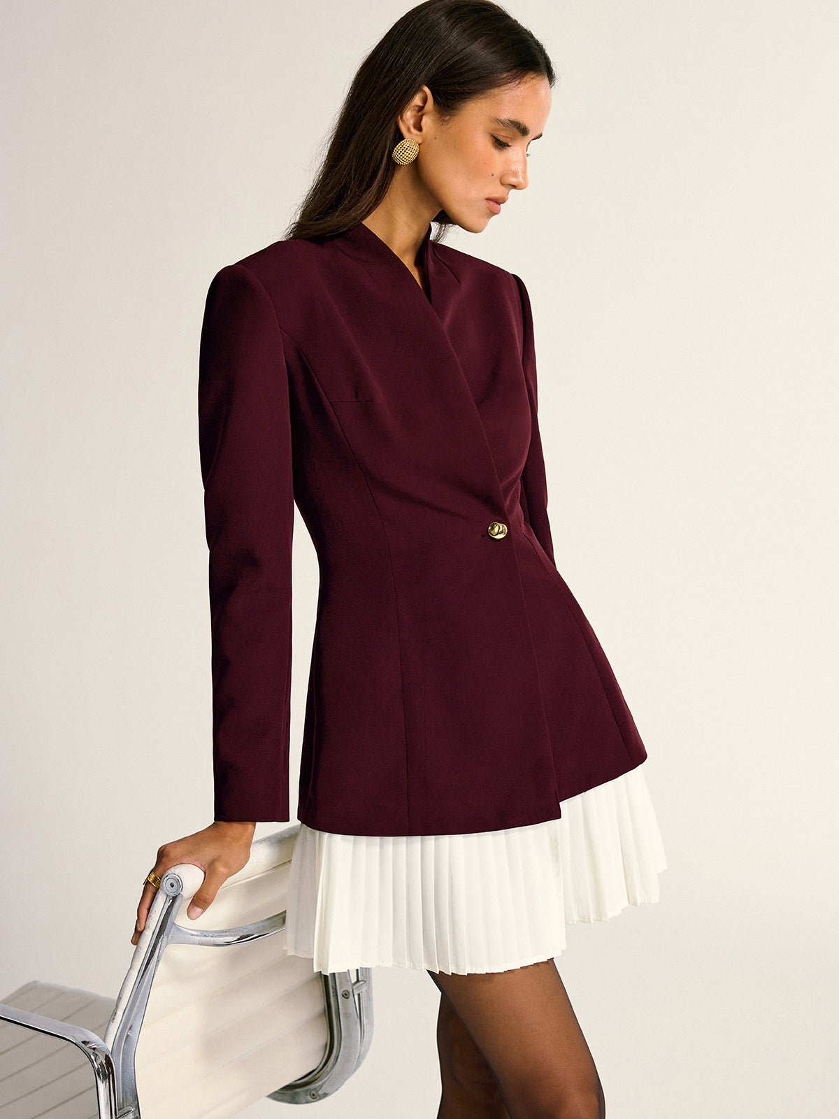 Contrast Pleated Hem Blazer Dress