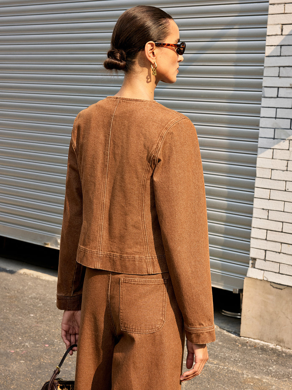 Metal Button Asymmetric Denim Jacket