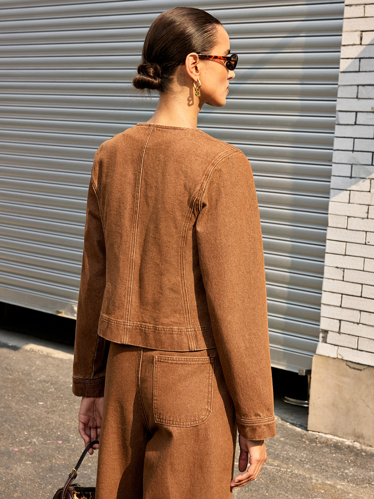 Metal Button Asymmetric Denim Jacket