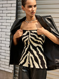 Trägerloses Leoparden-Sweater-Top