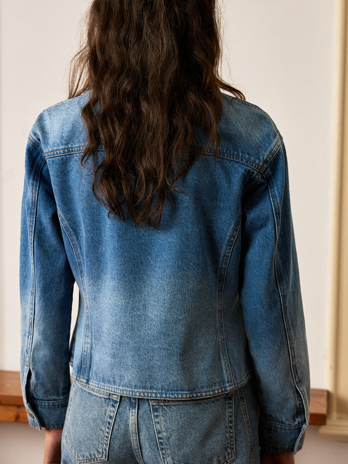 Shawl Collar Washed Denim Jacket