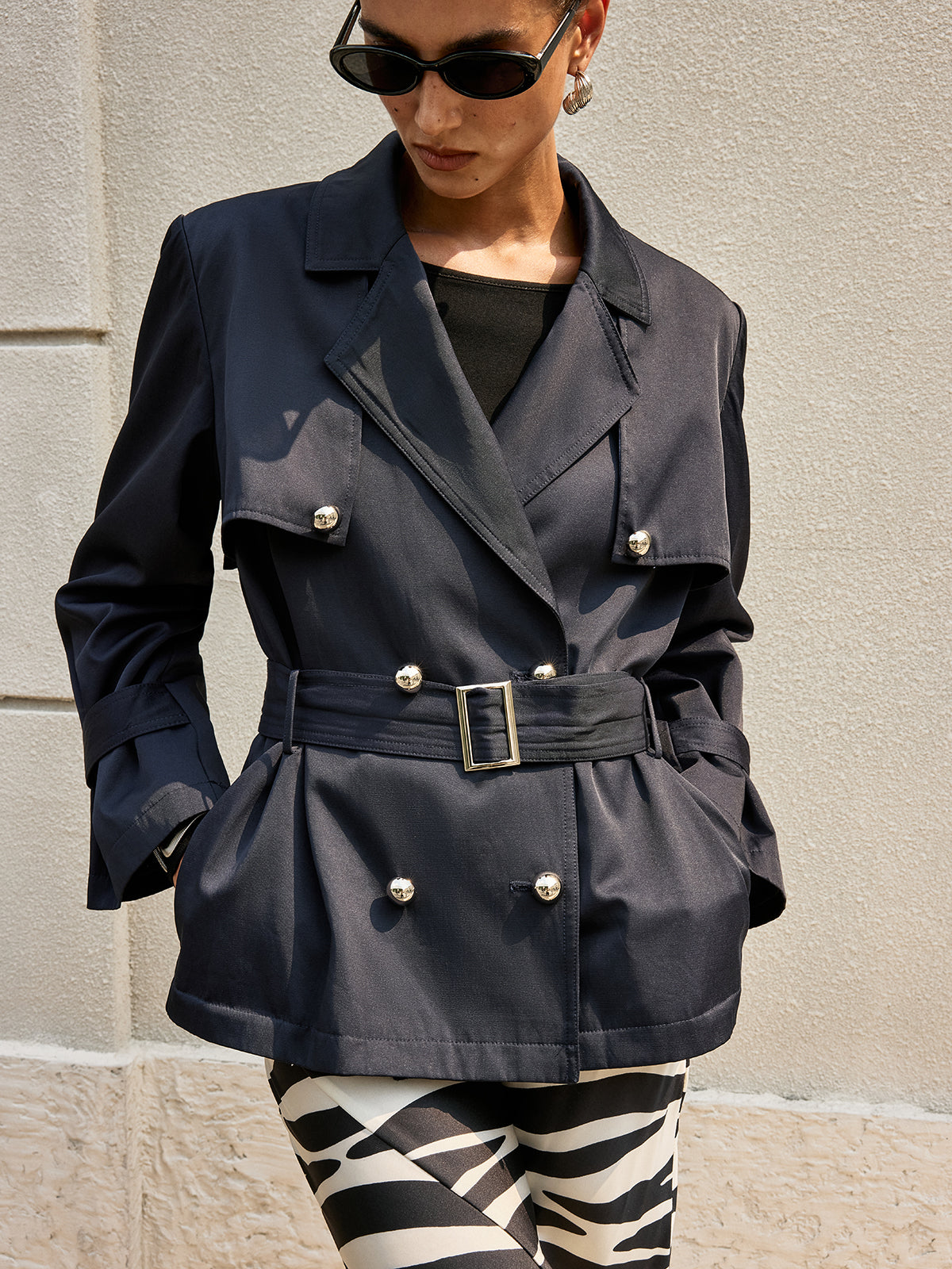 Double-Breasted Belted Trench Coat