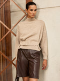 Gürtelpullover mit Stehkragen aus Wollmix