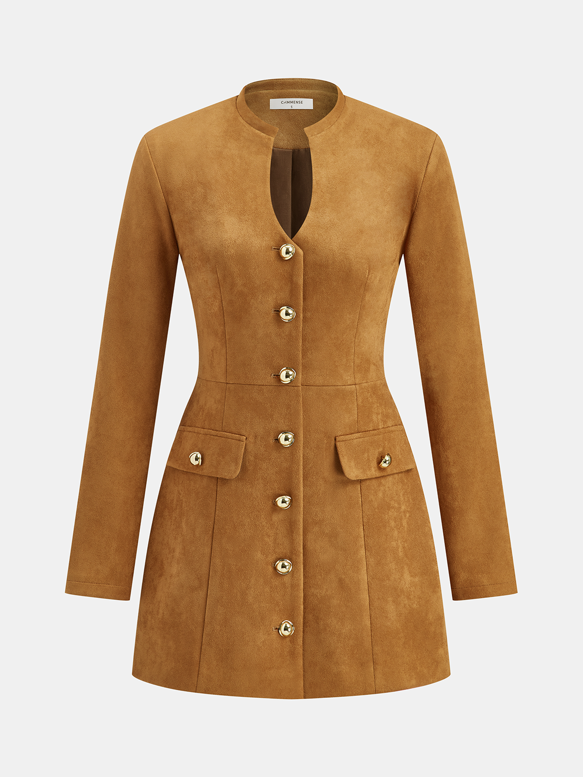 Robe courte à boutons métalliques, effet daim et décolleté en forme de goutte 