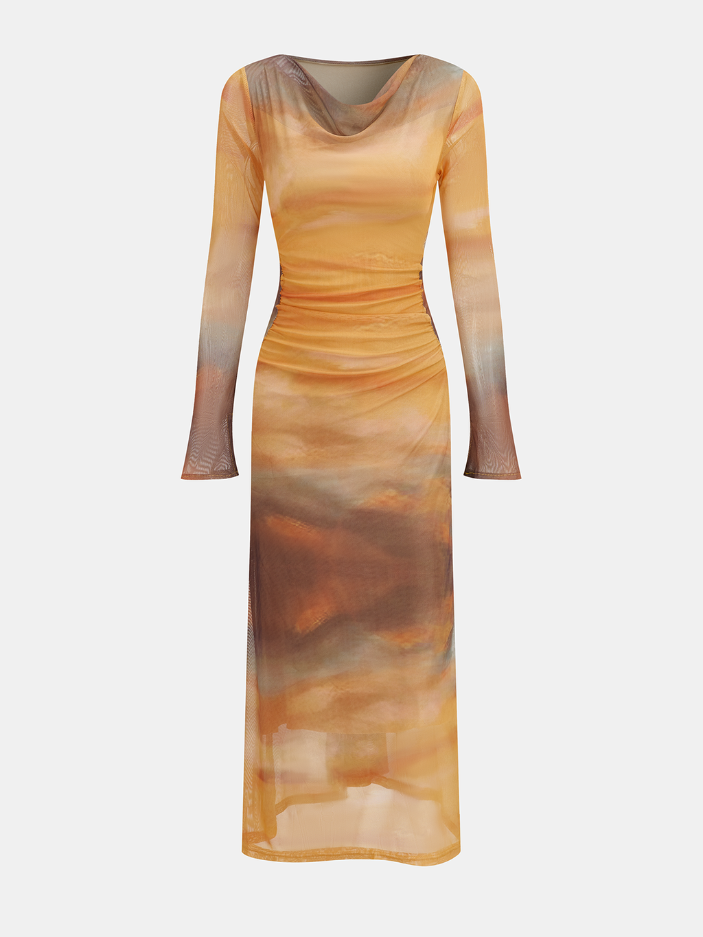 Batik-Sonnenuntergangs-Print-Mesh-Midikleid