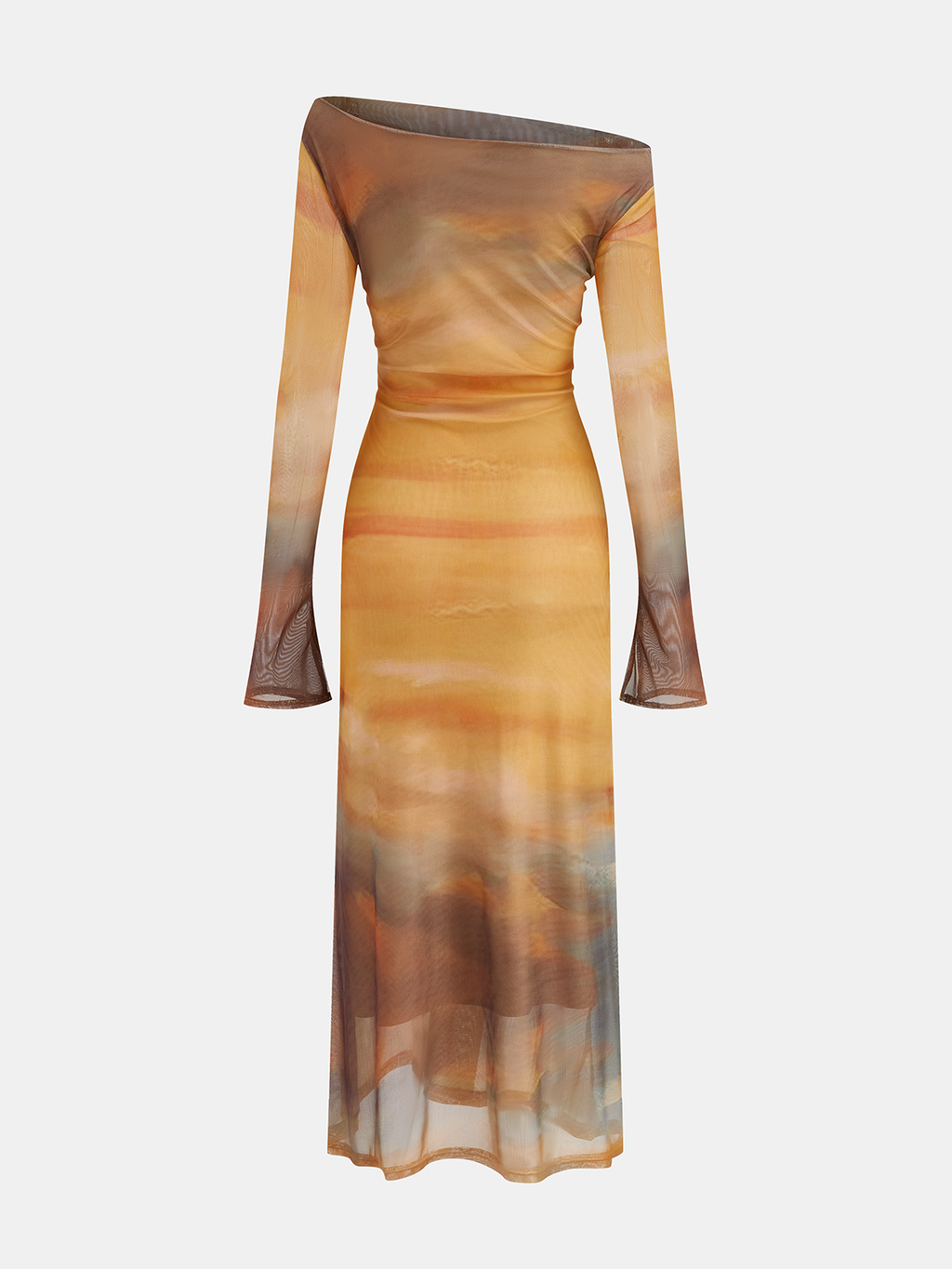Batik-Sonnenuntergangs-Print-Mesh-Midikleid