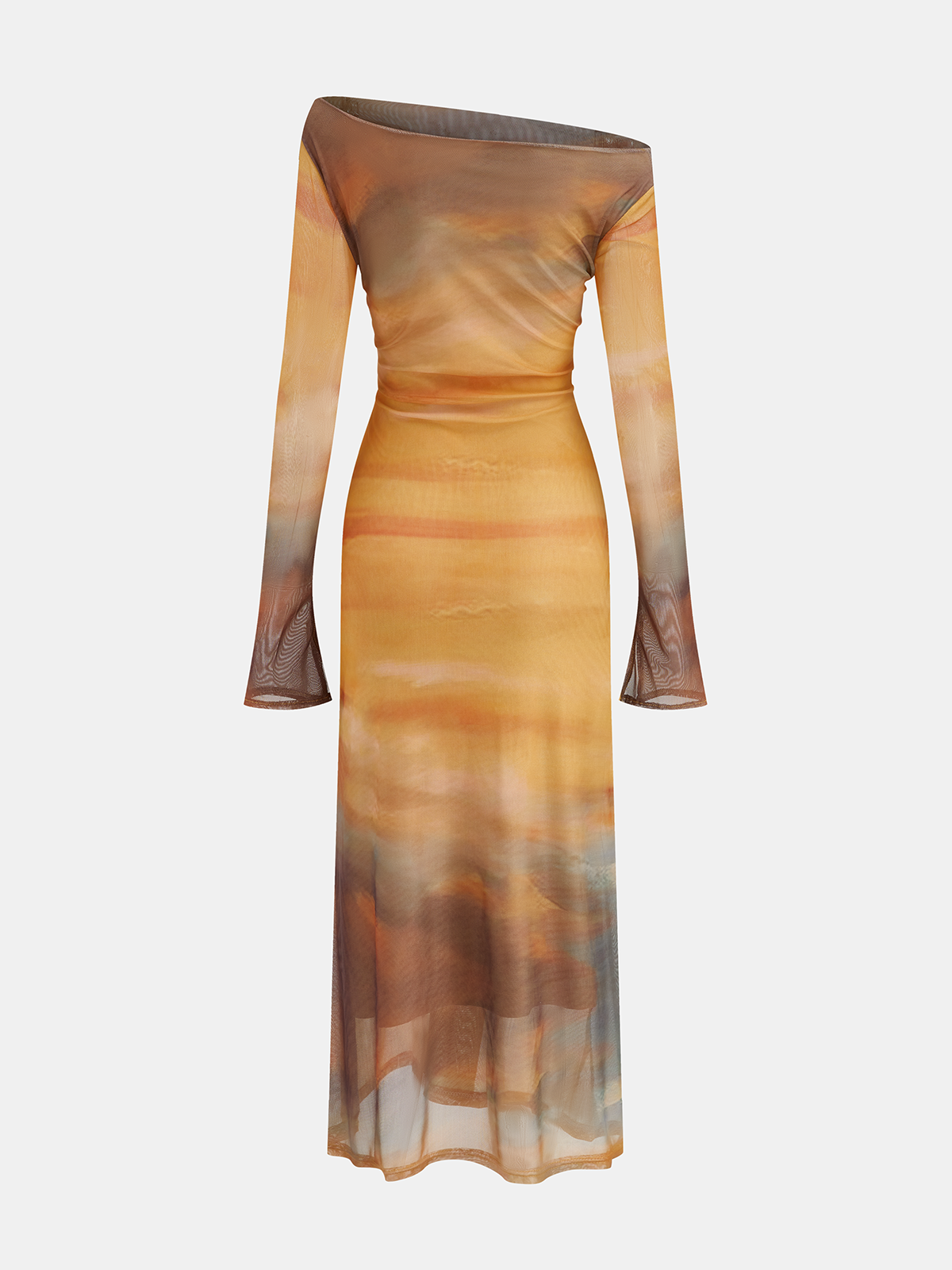 Batik-Sonnenuntergangs-Print-Mesh-Midikleid