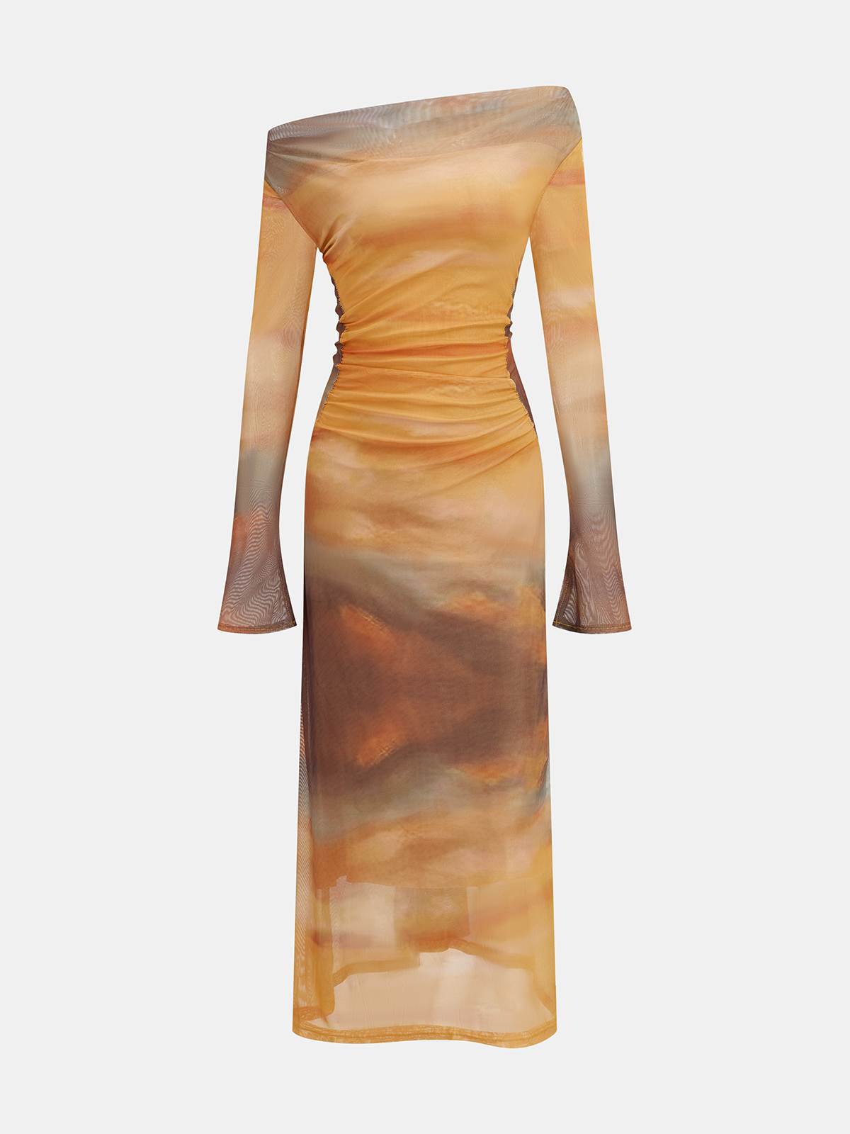Batik-Sonnenuntergangs-Print-Mesh-Midikleid