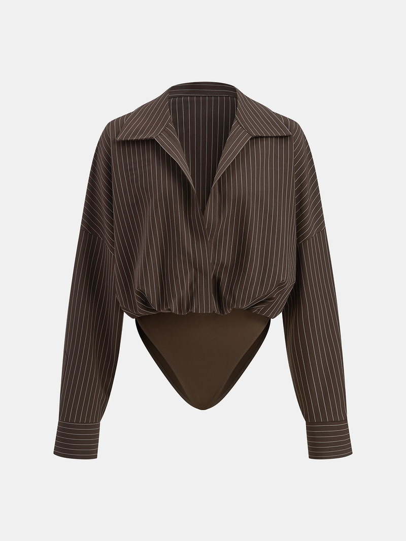Striped Long-Sleeve Collared Bodysuit