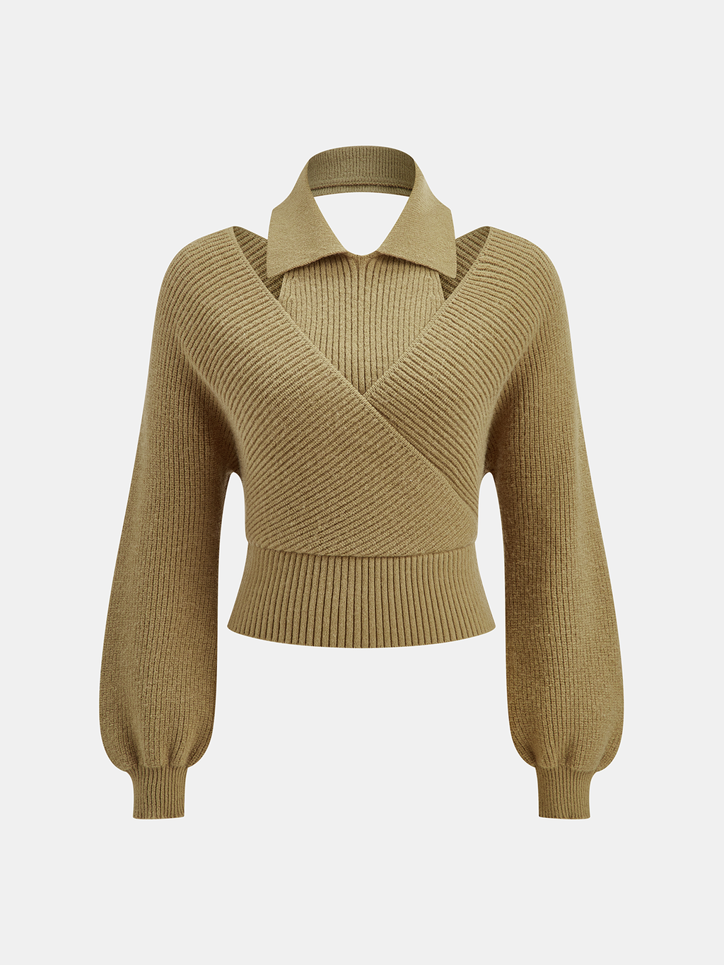 Pullover mit Kragen, Cut-Out und überkreuzter Vorderseite