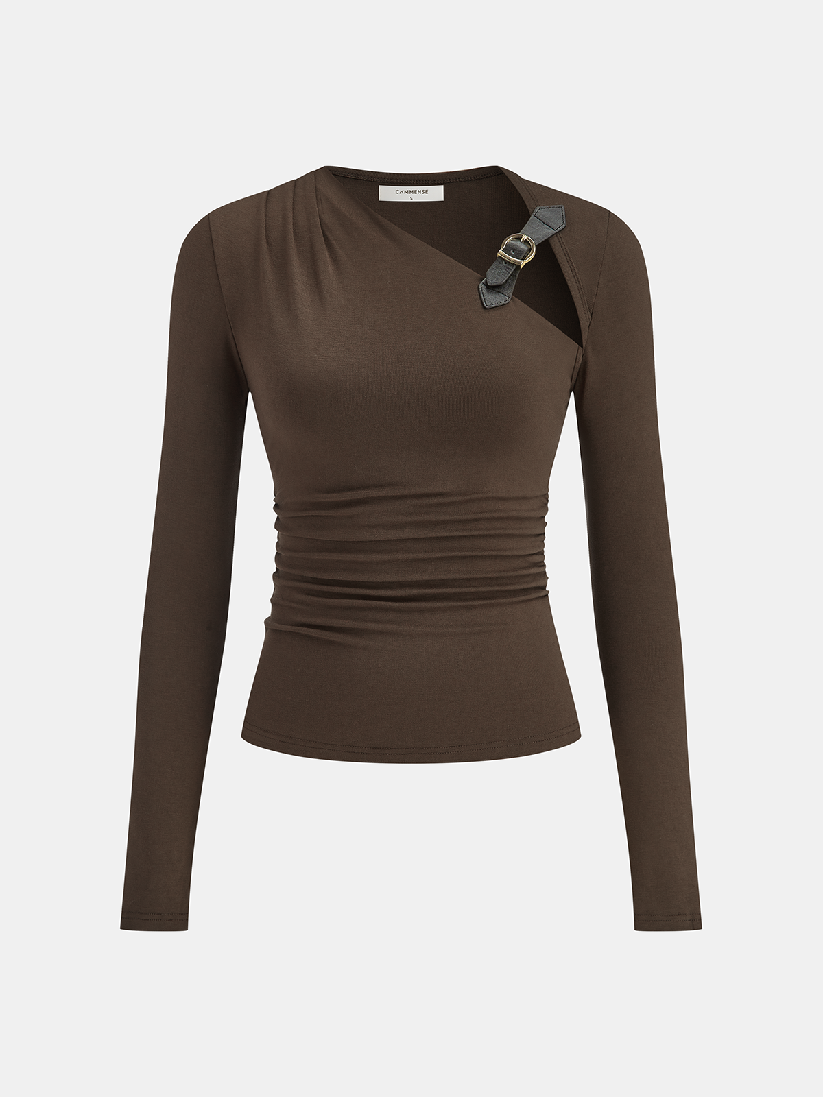 Belt-Decor Asymmetric Long Sleeve T-Shirt