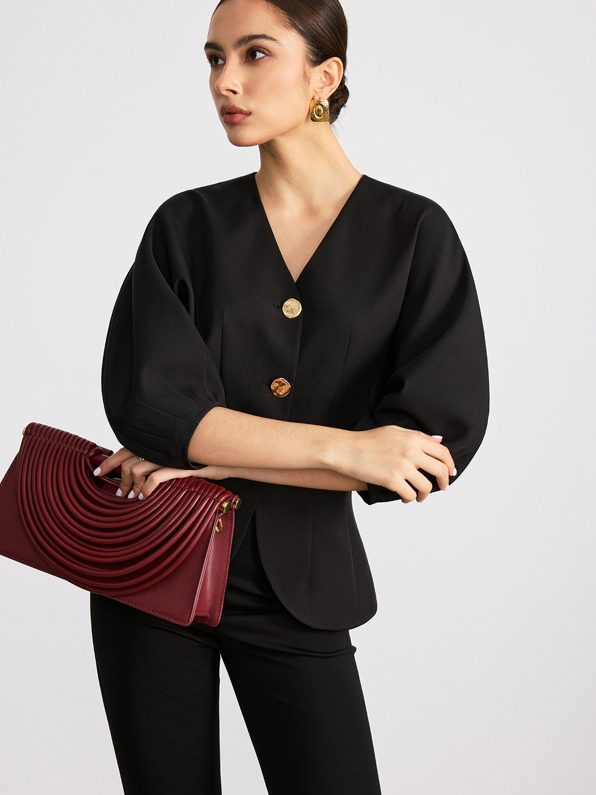 V-Neck Batwing Sleeve Blouse