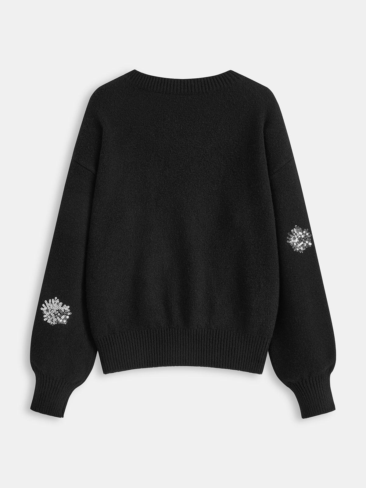 Pullover mit Pailletten-Blumen & Perlenakzenten