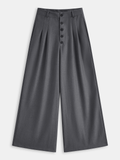 Button Front High-Waisted Wide-Leg Pants