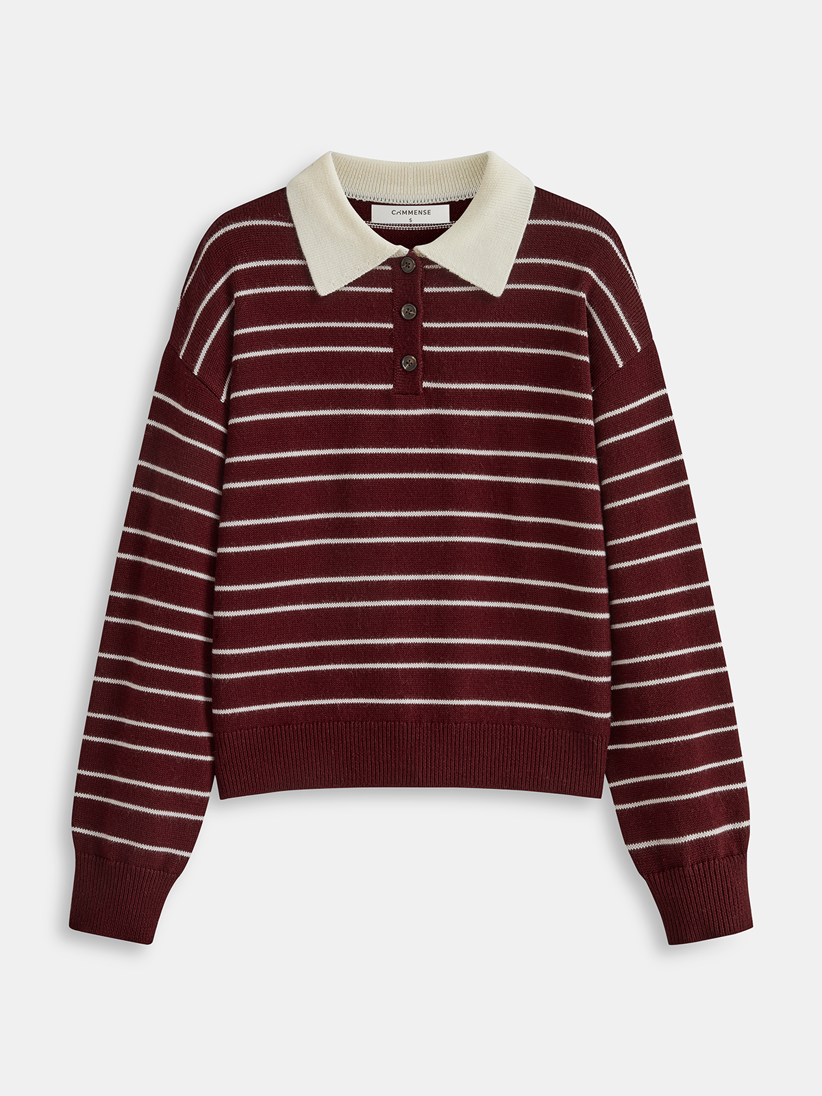 Striped Long Sleeved Knit Polo Top