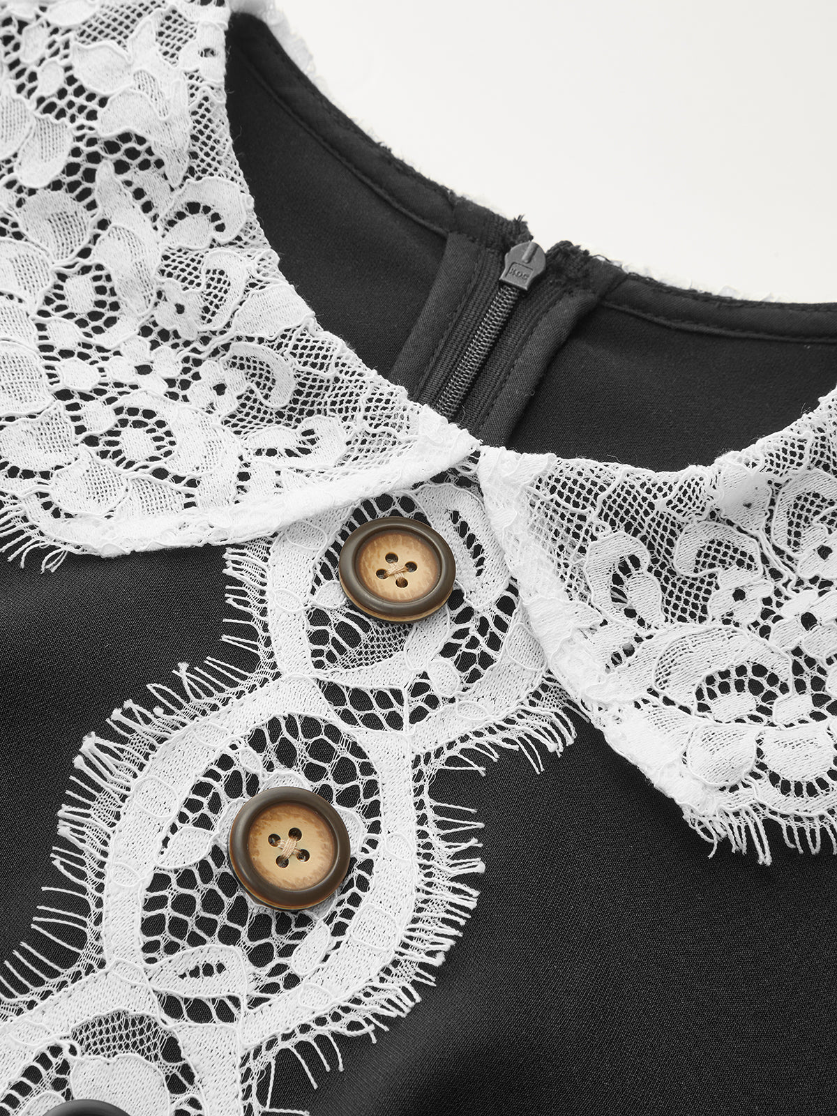 Lace Paneled Collared Long Sleeve Midi Dress